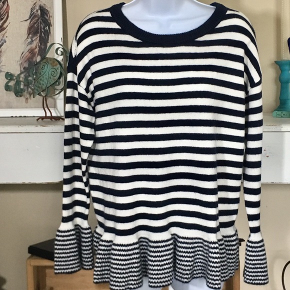 LOFT Sweaters - LOFT Navy and White Striped Bell Sleeve Sweater